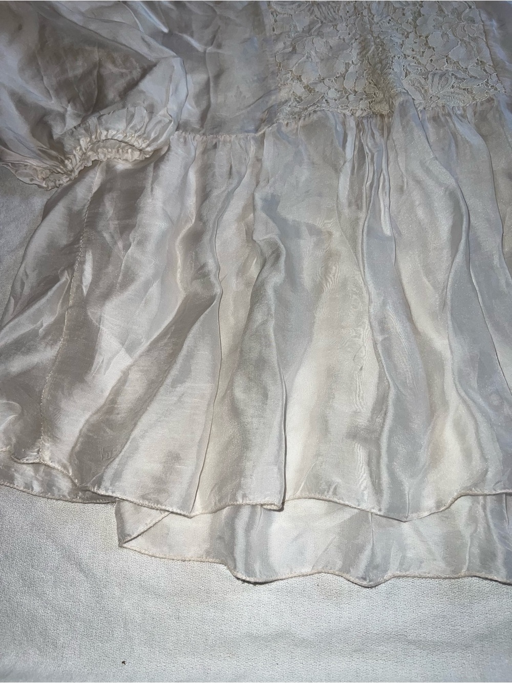 Off White Silk Lace Peasant Blouse - Women's Elegant V-Neck Top - Picture 5 of 15